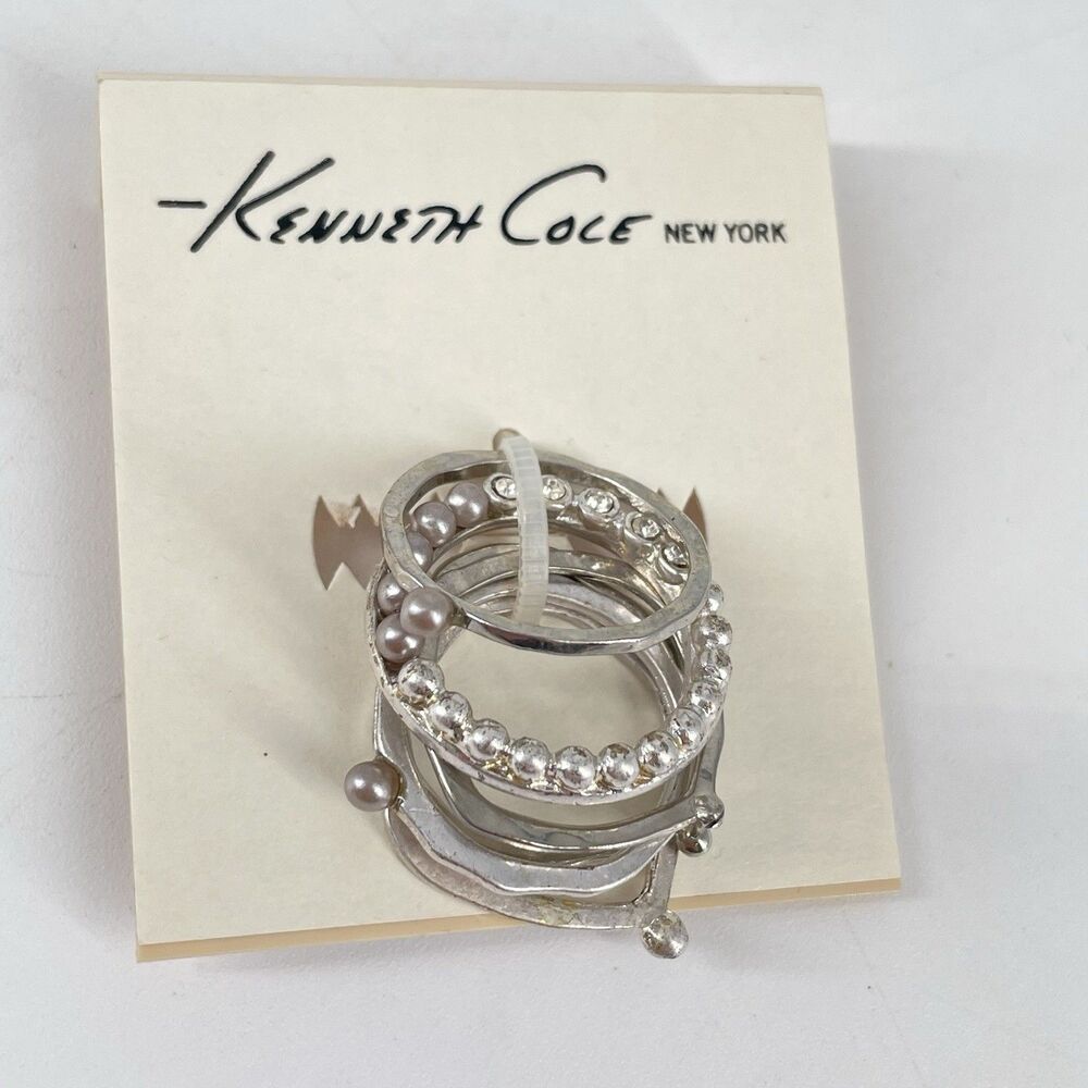 Kenneth Cole New York Stackable Ring Set 6 Silver Tone Bands NWT